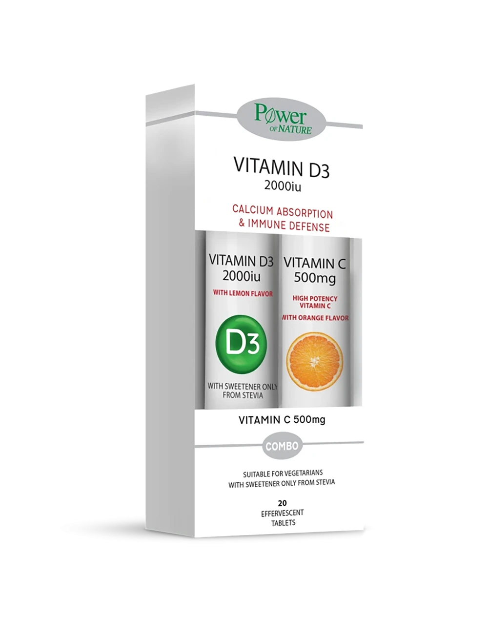 PPOWER HEALTH VITAMIN D3 2000IU STEVIA 20S+VIT C 500MG 20S